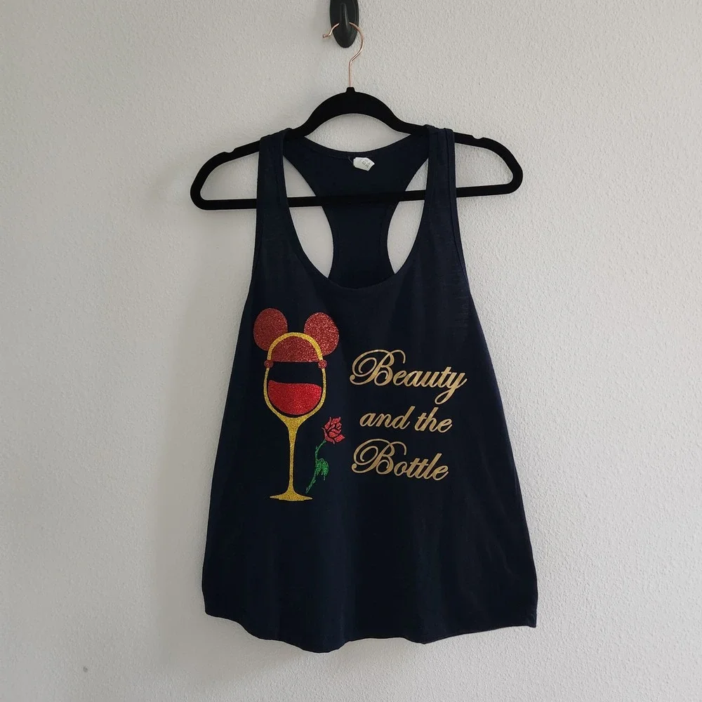Beauty and the Bottle Navy Blue Disney Wine Racerback Tank Top size XL - Picture 2 of 8